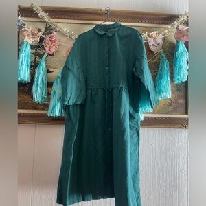 Gudrun Sjoden Elegant Green linen cotton dress. Size L.